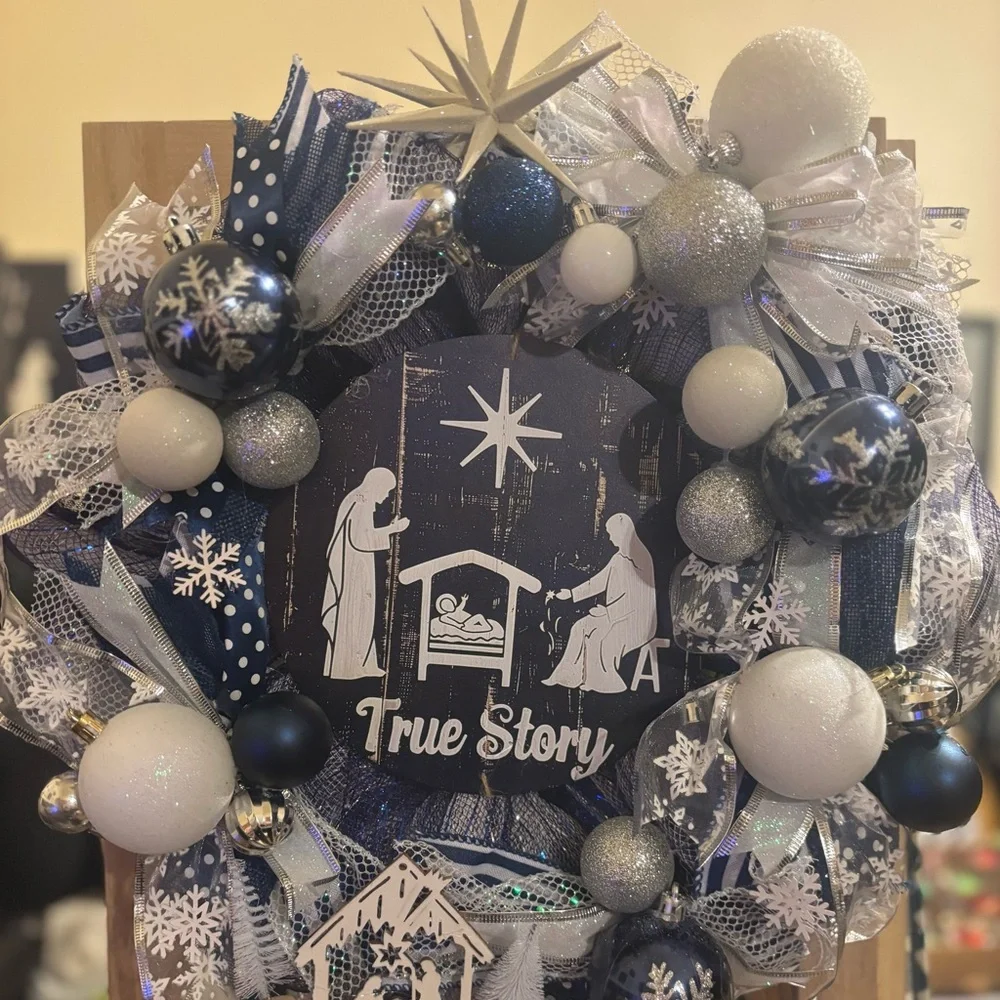 Blue and White Holiday Wreath